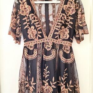 Floral Embroidered Black Romper